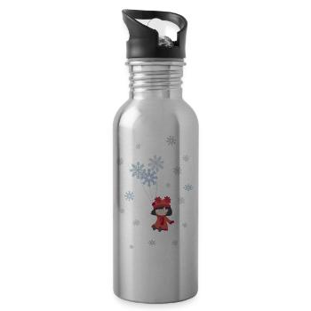 Cute little girl with snowflakes - Water bottle with straw - silver - Right