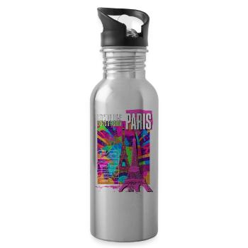 Paris, France, Ville, Horizon, Tour Eiffel, Coloré - Gourde avec paille intégrée - argent clair - Droite