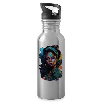 Afro Woman - Beauty - Water bottle with straw - silver - Right