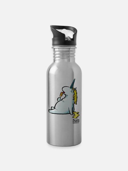 Eis Einhorn - Trinkflasche mit integriertem Trinkhalm - Lightsilver