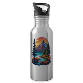 Mountain Nature Hiking Climbing Lake - Water bottle with straw - silver - Right