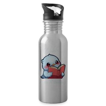 Oiseau avec livre - Gourde avec paille intégrée - argent clair - Droite