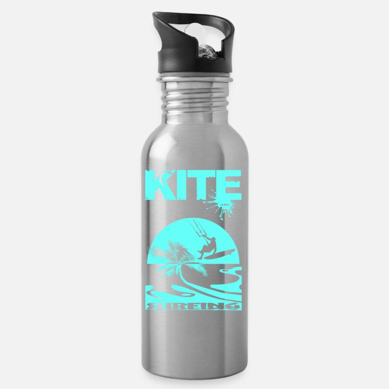 Kitesurfing - Trinkflasche mit integriertem Trinkhalm - Lightsilver