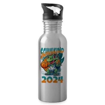 Écolier 2024 Dinosaur Dino School Inscription École - Gourde avec paille intégrée - argent clair - Droite