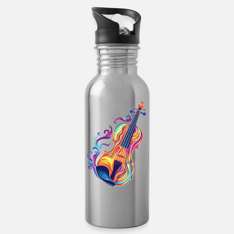 Violine Comic Look - Trinkflasche mit integriertem Trinkhalm - Lightsilver
