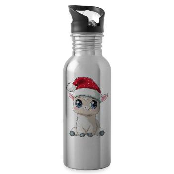 Alpaca Christmas Cute Cute Llama Christmas - Water bottle with straw - silver - Right