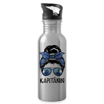 Kapitänin Segler Mädchen Segler Anker - Trinkflasche mit integriertem Trinkhalm - Lightsilver - Rechts