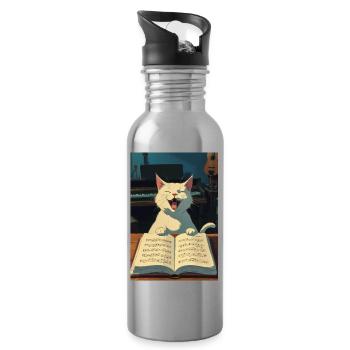 Cute kitten sings - Water bottle with straw - silver - Right