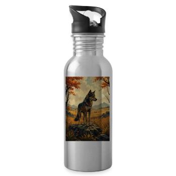 The image of the wolf - Water bottle with straw - silver - Right