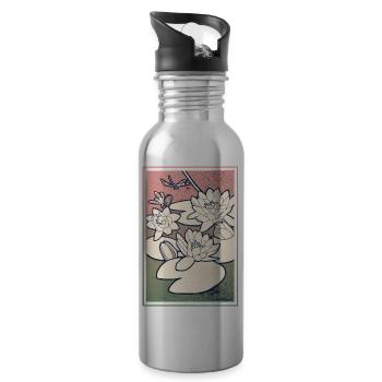 Seerosen Illustration – Ruhe & Natur - Trinkflasche mit integriertem Trinkhalm - Lightsilver - Rechts