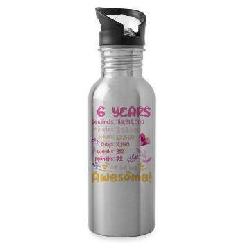 6 years old! Birthday gift for 6th birthday - Water bottle with straw - silver - Right