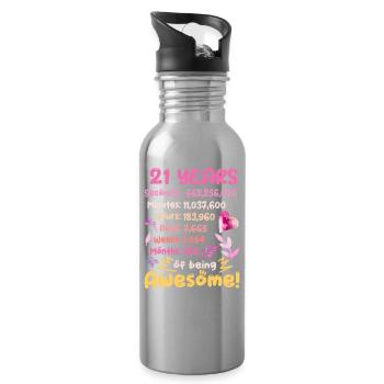 21 years old! Birthday Gift 21st Birthday - Water bottle with straw - silver - Right