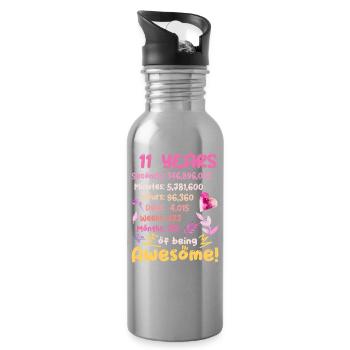 11 years old! Birthday Gift 11th Birthday - Water bottle with straw - silver - Right