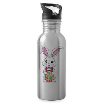 Osterhase mit Ostereiern - Trinkflasche mit integriertem Trinkhalm - Lightsilver - Rechts