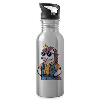 Funny Summer Unicorn - Water bottle with straw - silver - Right