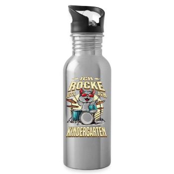 Kindergarten Kita Katze Schlagzeug Rock Musik - Trinkflasche mit integriertem Trinkhalm - Lightsilver - Rechts