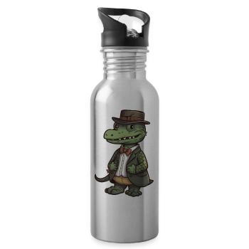 A cute crocodile wearing a bowtie - Water bottle with straw - silver - Right