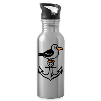 Seagull Anchor Comic - Water bottle with straw - silver - Right