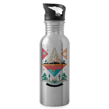 Mountain and Forest Symmetry Design - Water bottle with straw - silver - Right
