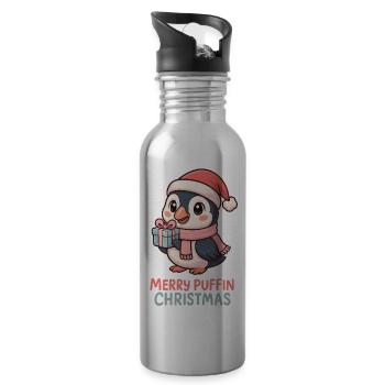 Puffin Christmas Cute - Water bottle with straw - silver - Right