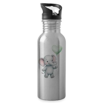 Elefant mit Herzballon - Trinkflasche mit integriertem Trinkhalm - Lightsilver - Rechts