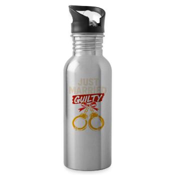 Just Married Guilty Funny Newlywed Humor Tee - Water bottle with straw - silver - Right