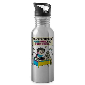 Grafiker Pixel Panik Frust Humor - Trinkflasche mit integriertem Trinkhalm - Lightsilver - Rechts