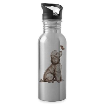 Banksy Style Pudel Geschenk für Dog Lovers - Trinkflasche mit integriertem Trinkhalm - Lightsilver - Rechts