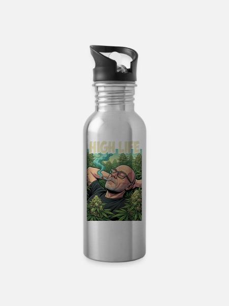 High Life: Entspannter Cannabis-Chill - Trinkflasche mit integriertem Trinkhalm - Lightsilver