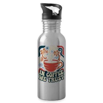 In Coffee We Trust Retro Kaffee - Trinkflasche mit integriertem Trinkhalm - Lightsilver - Rechts