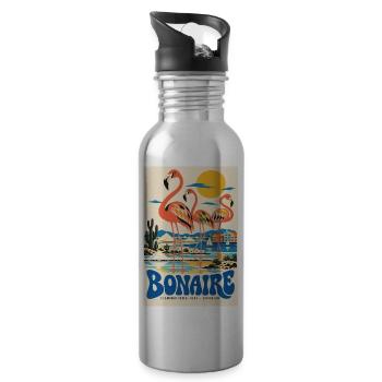 Erleben Sie Bonaire und retro niederländische Karibik-Vibes - Trinkflasche mit integriertem Trinkhalm - Lightsilver - Rechts