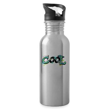 cool cool shirt for kids - graffiti motif - Water bottle with straw - silver - Right