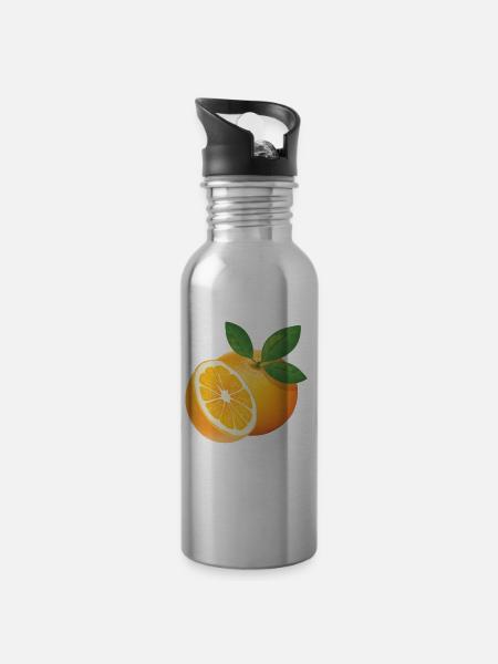 Orange - Trinkflasche mit integriertem Trinkhalm - Lightsilver