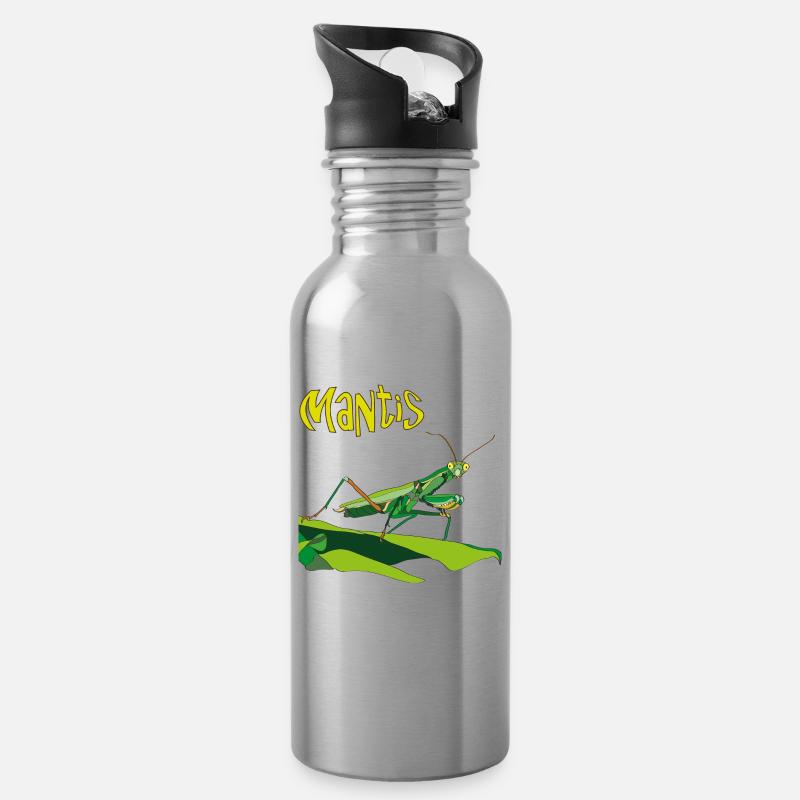 Praying mantis, Mantis - Water bottle with straw - silver
