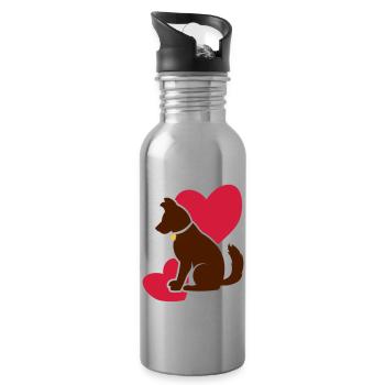 Cute dog with hearts / Niedlicher Hund mit Herzen - Trinkflasche mit integriertem Trinkhalm - Lightsilver - Rechts