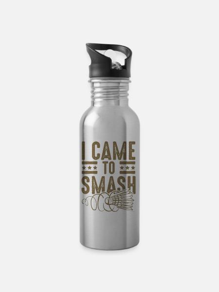 Badminton smash - Trinkflasche mit integriertem Trinkhalm - Lightsilver