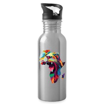 Africa Map Lion Safari Savannah Wild Africa - Water bottle with straw - silver - Right
