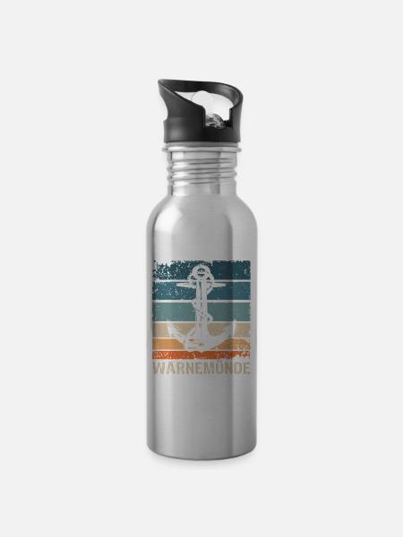 Warnemünde Ostsee Warnemünder - Trinkflasche mit integriertem Trinkhalm - Lightsilver