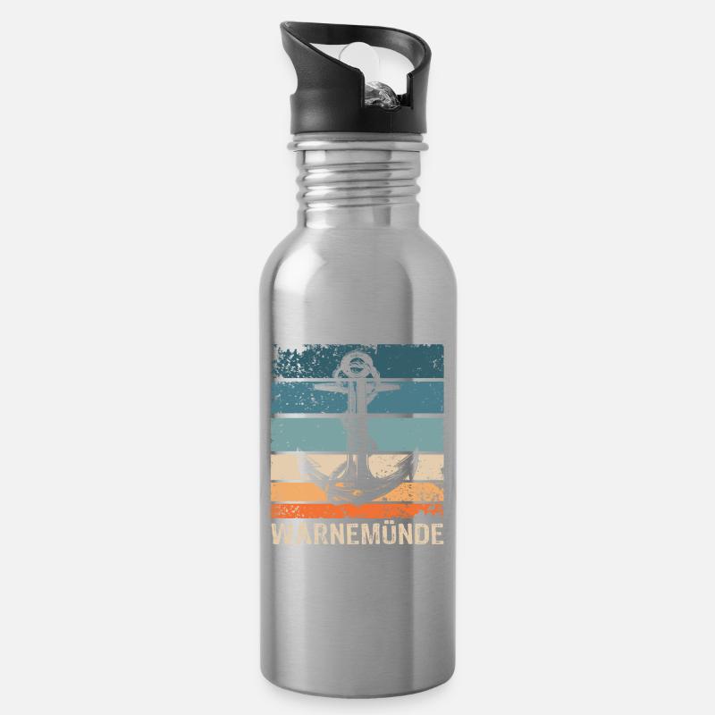 Warnemünde Ostsee Warnemünder - Trinkflasche mit integriertem Trinkhalm - Lightsilver