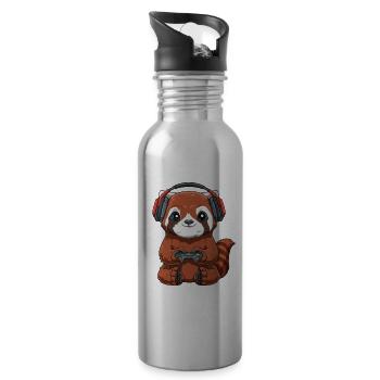 Zocken Jungs Kleiner Panda - Computer Spiele - Trinkflasche mit integriertem Trinkhalm - Lightsilver - Rechts