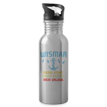 Wismar Ostsee Wismarer Urlaub - Trinkflasche mit integriertem Trinkhalm - Lightsilver - Rechts