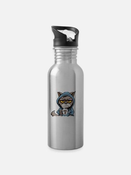Kaffee Katze Kaffeetrinker - Trinkflasche mit integriertem Trinkhalm -