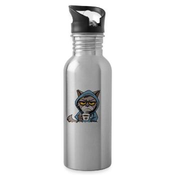 Morning grouch coffee drinker cat coffee - Water bottle with straw - silver - Right