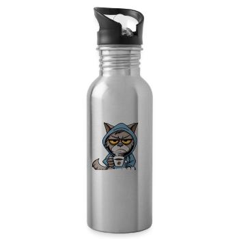 Katzen Motiv Bevor Du Fragst Nein - Trinkflasche mit integriertem Trinkhalm - Lightsilver - Rechts