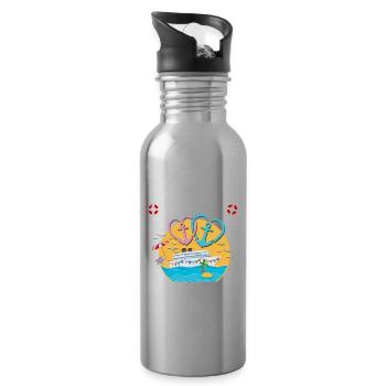 Cruise Couple Sea Voyage Cruise Ship - Water bottle with straw - silver - Right
