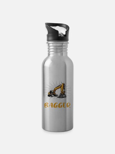 Bagger Baggerfahrer Baggern - Trinkflasche mit integriertem Trinkhalm - Lightsilver