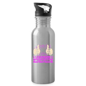 Lustige Arzthelferin Sprüche - Trinkflasche mit integriertem Trinkhalm - Lightsilver - Rechts