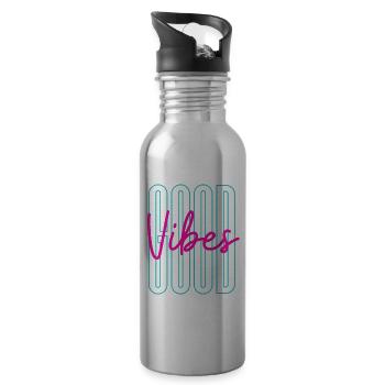 Neon Good Vibes Positive Inspiration - Water bottle with straw - silver - Right