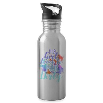 This girl loves to pour dirty - Water bottle with straw - silver - Right