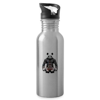 panda Muay Thai - Kickboxen und panda Thai Boxen - Trinkflasche mit integriertem Trinkhalm - Lightsilver - Rechts